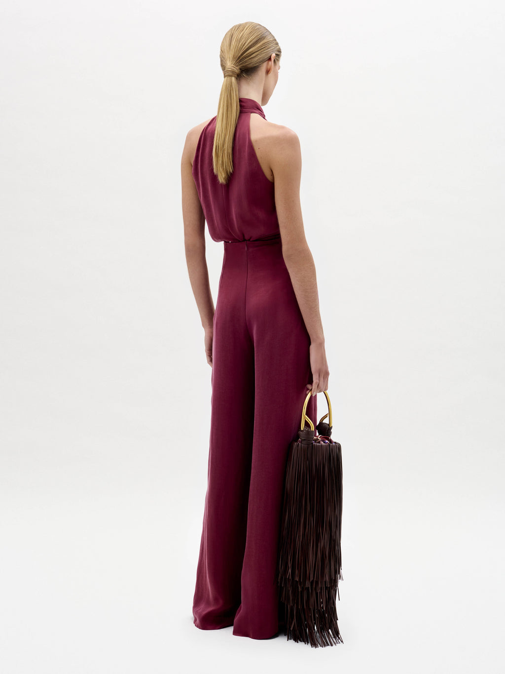 Burgundy Halter Wide-Leg Jumpsuit