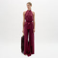 Burgundy Halter Wide-Leg Jumpsuit