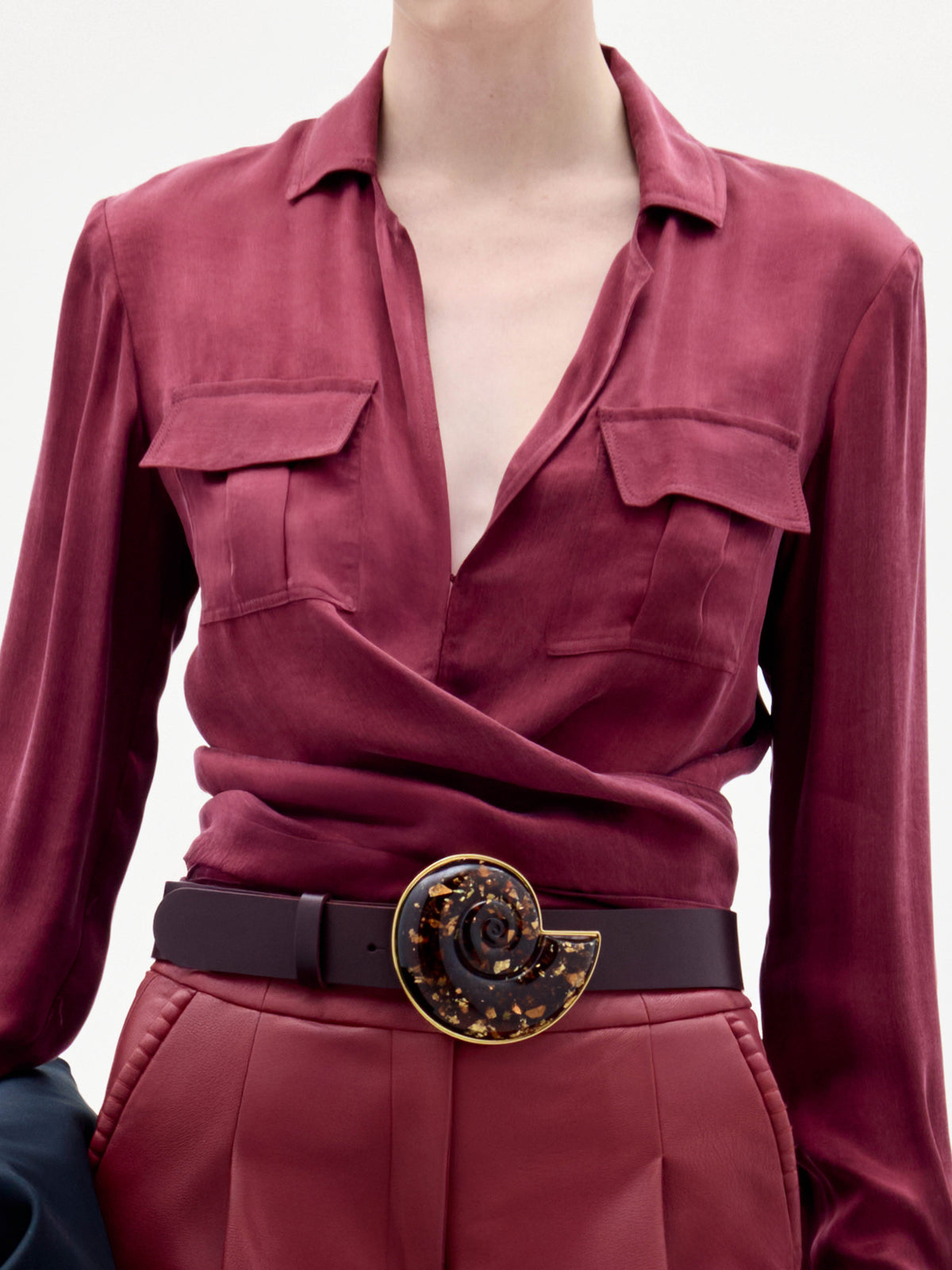 Burgundy Lapel Pocket Blouse
