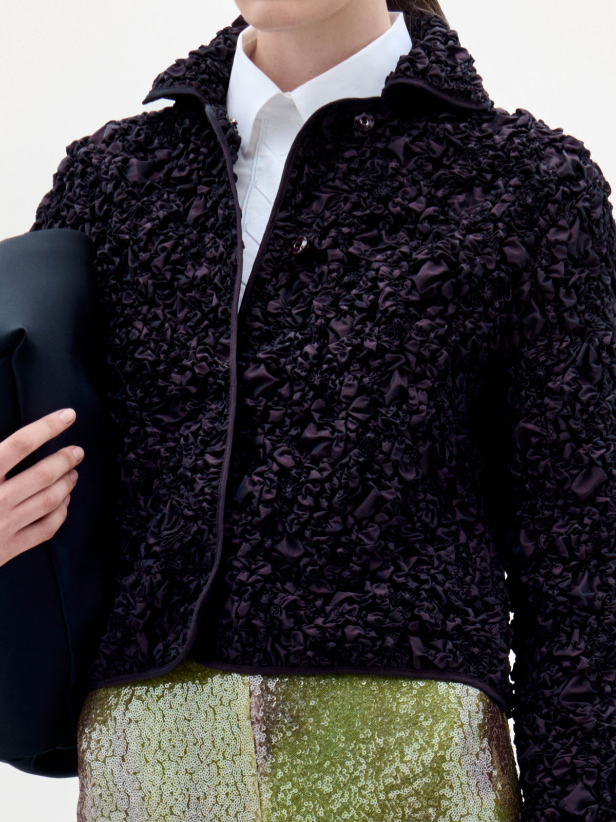 Cropped Fuzzy Turn-Down Jacket