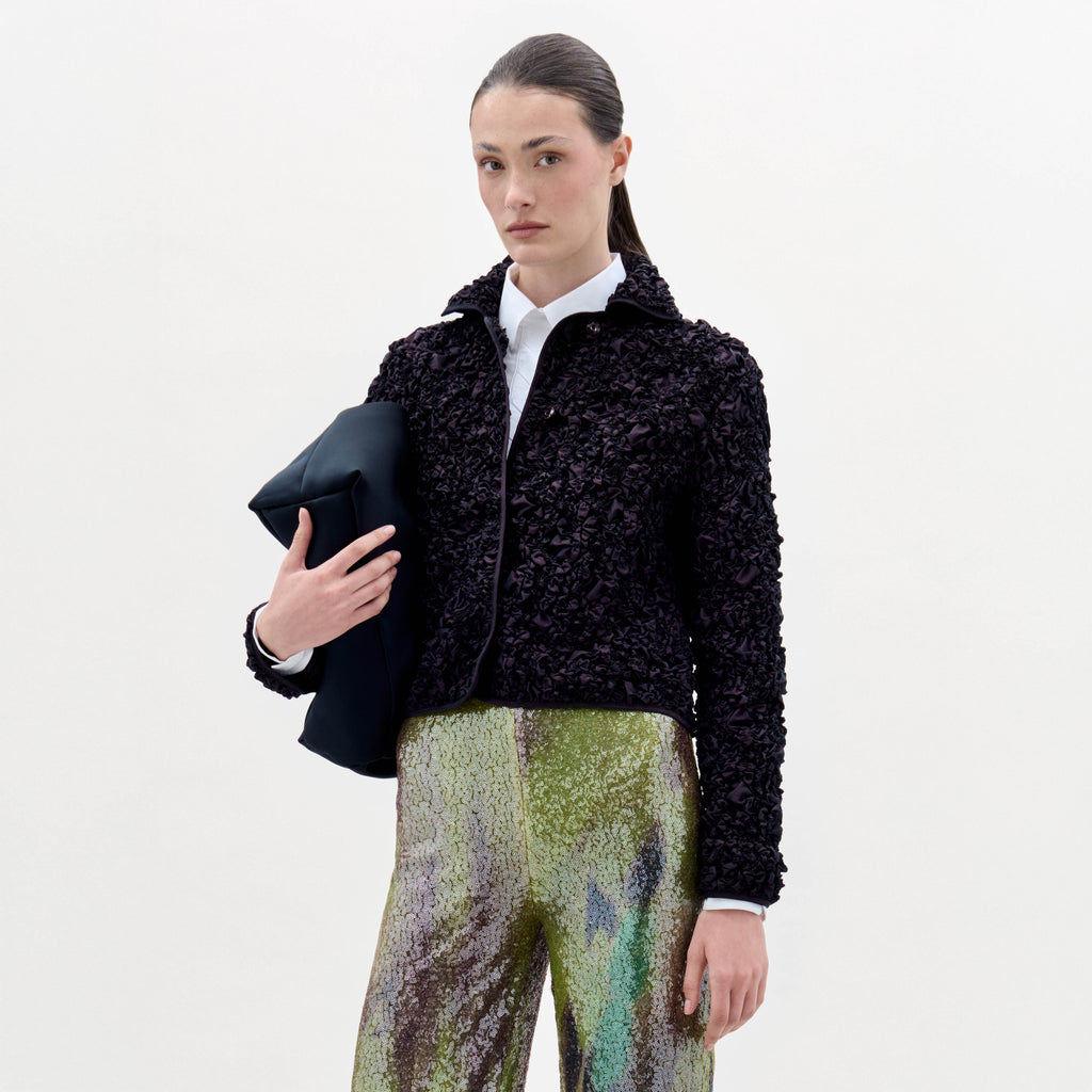 Cropped Fuzzy Turn-Down Jacket