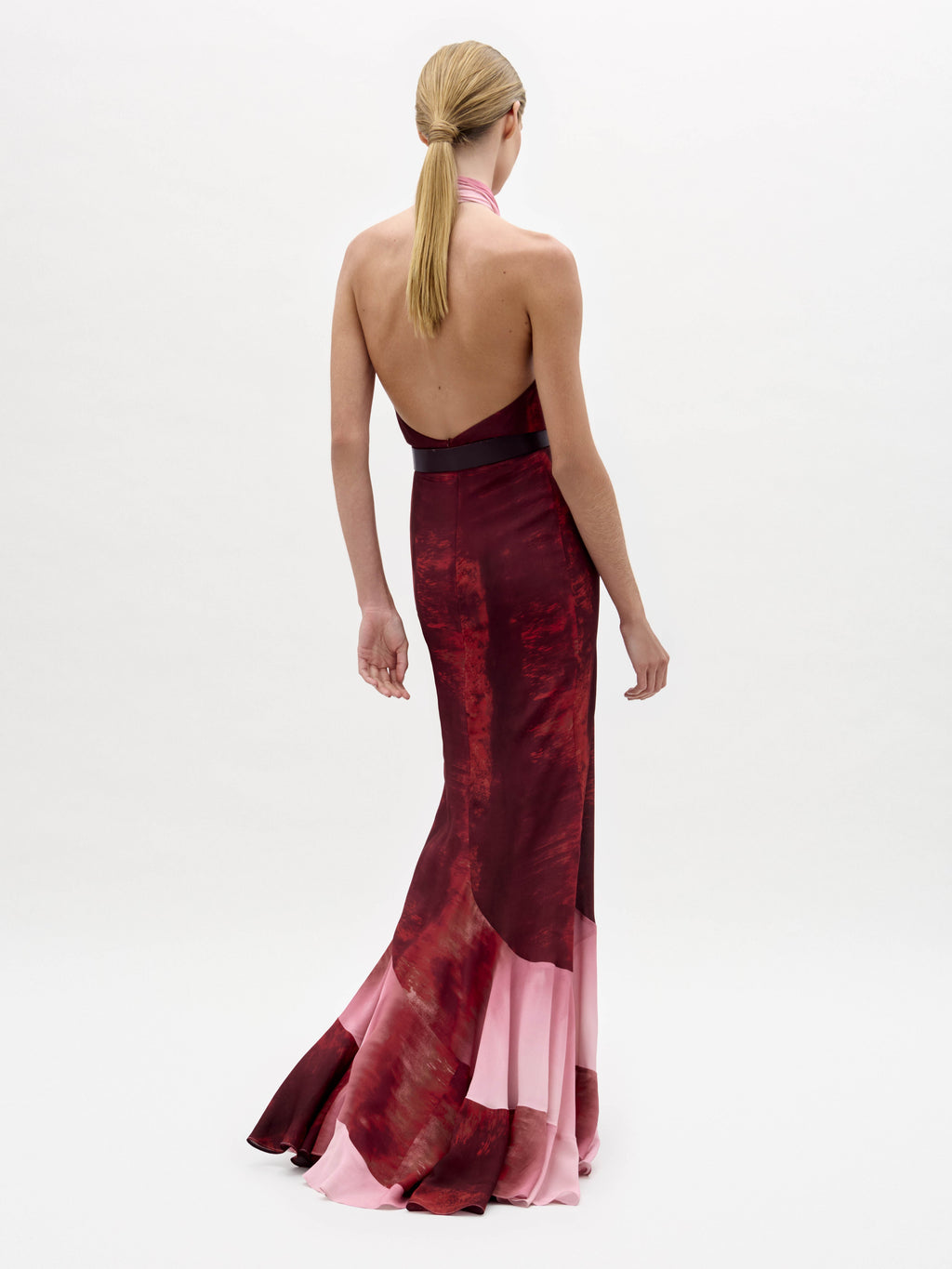 Red Pink Gradient Halter Gown