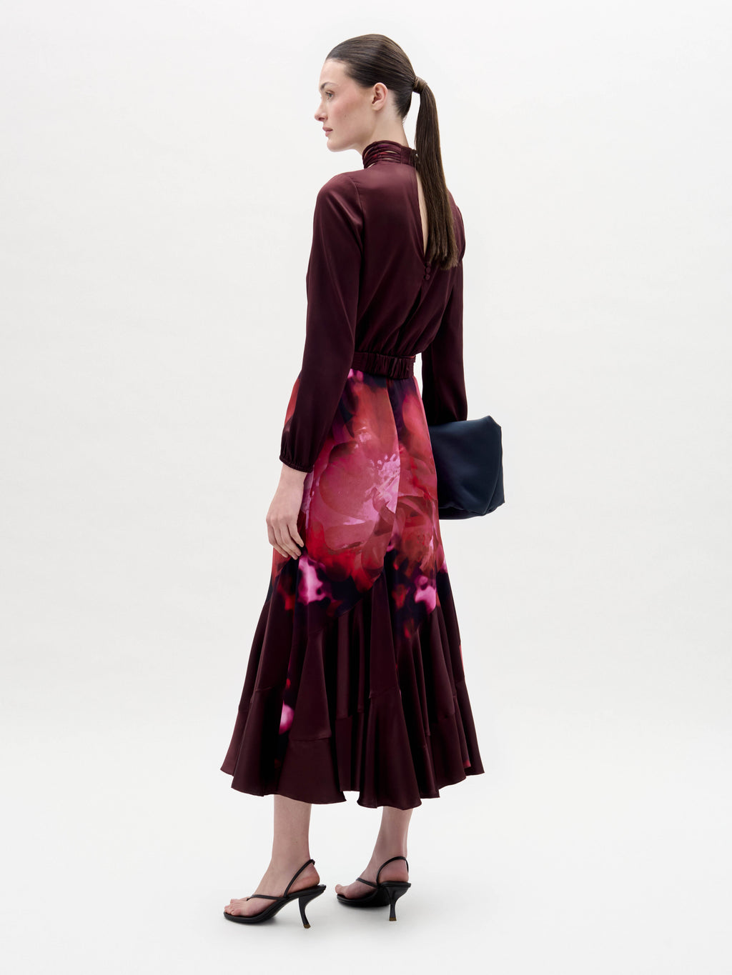 Burgundy Printed Velvet Midi Gown
