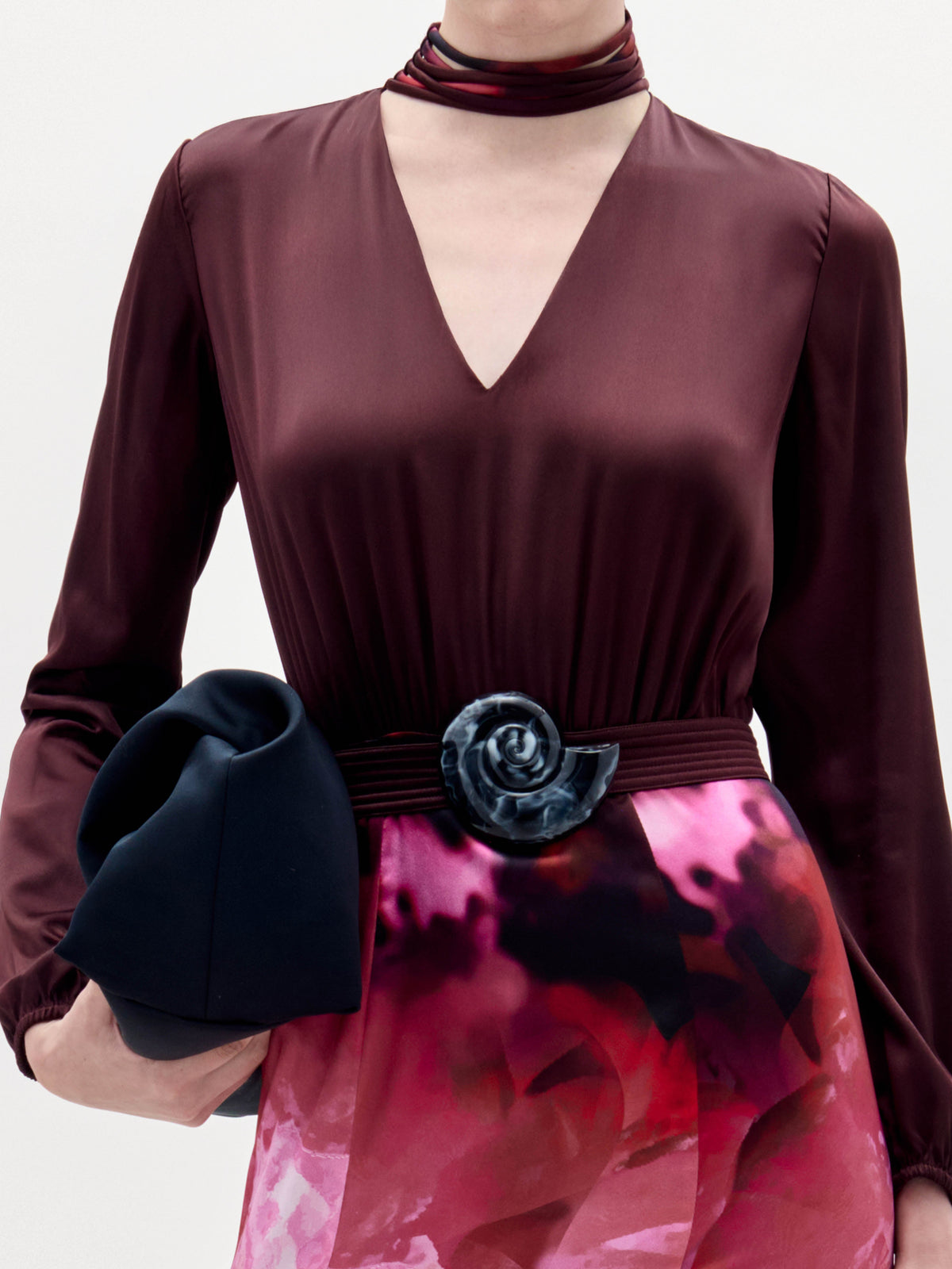 Burgundy Printed Velvet Midi Gown