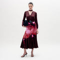 Burgundy Printed Velvet Midi Gown