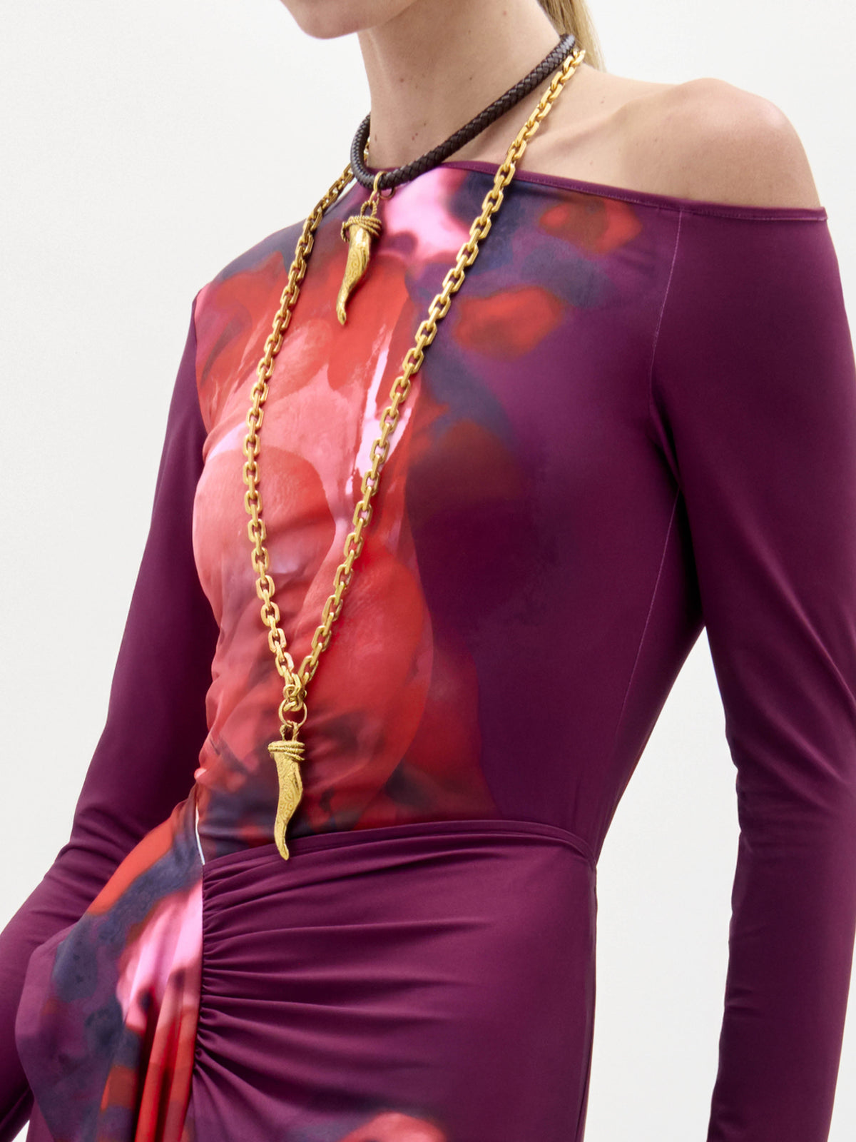 Purple Off - Shoulder Print Dress