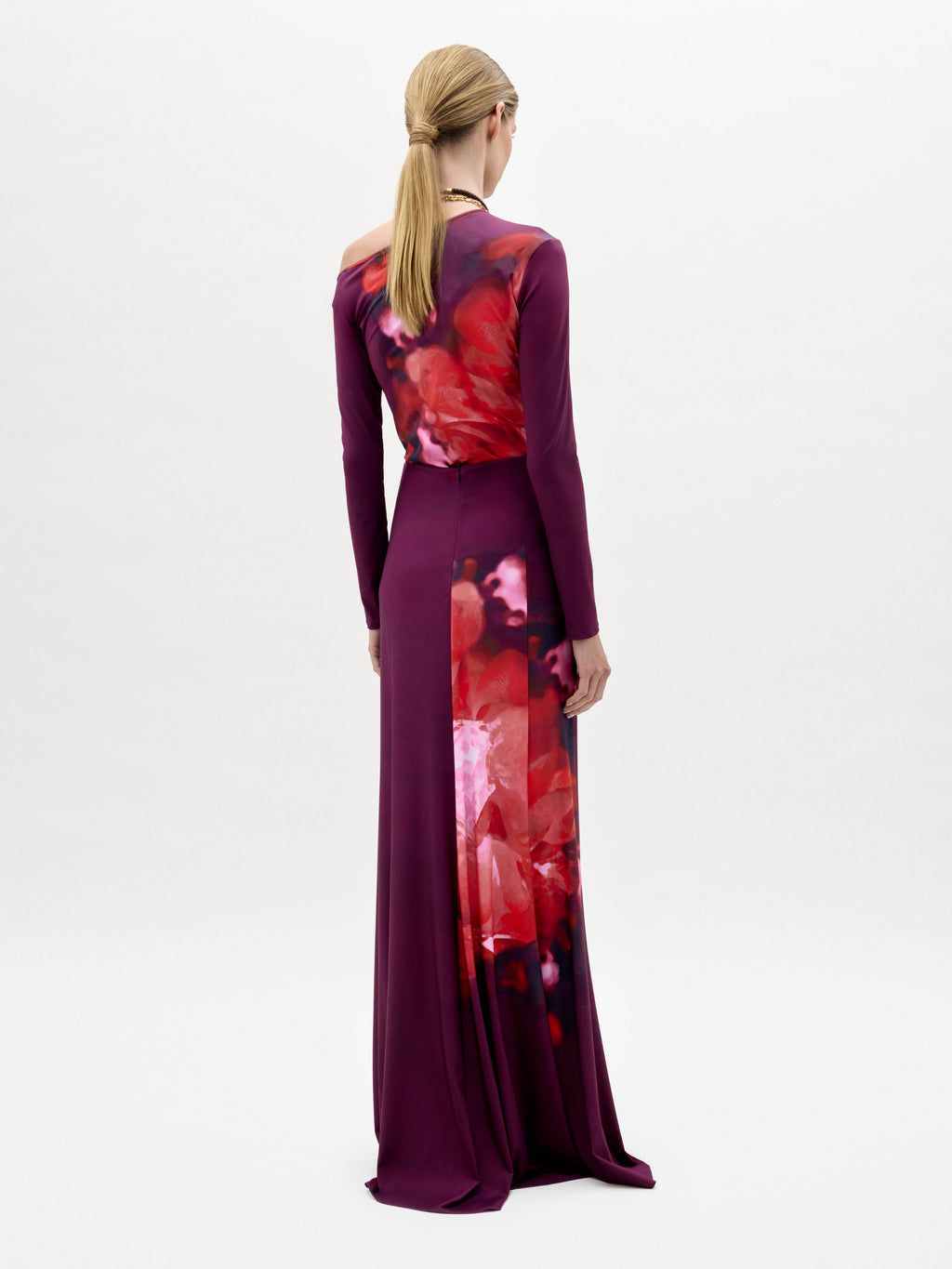 Purple Off-Shoulder Printed Long Gown