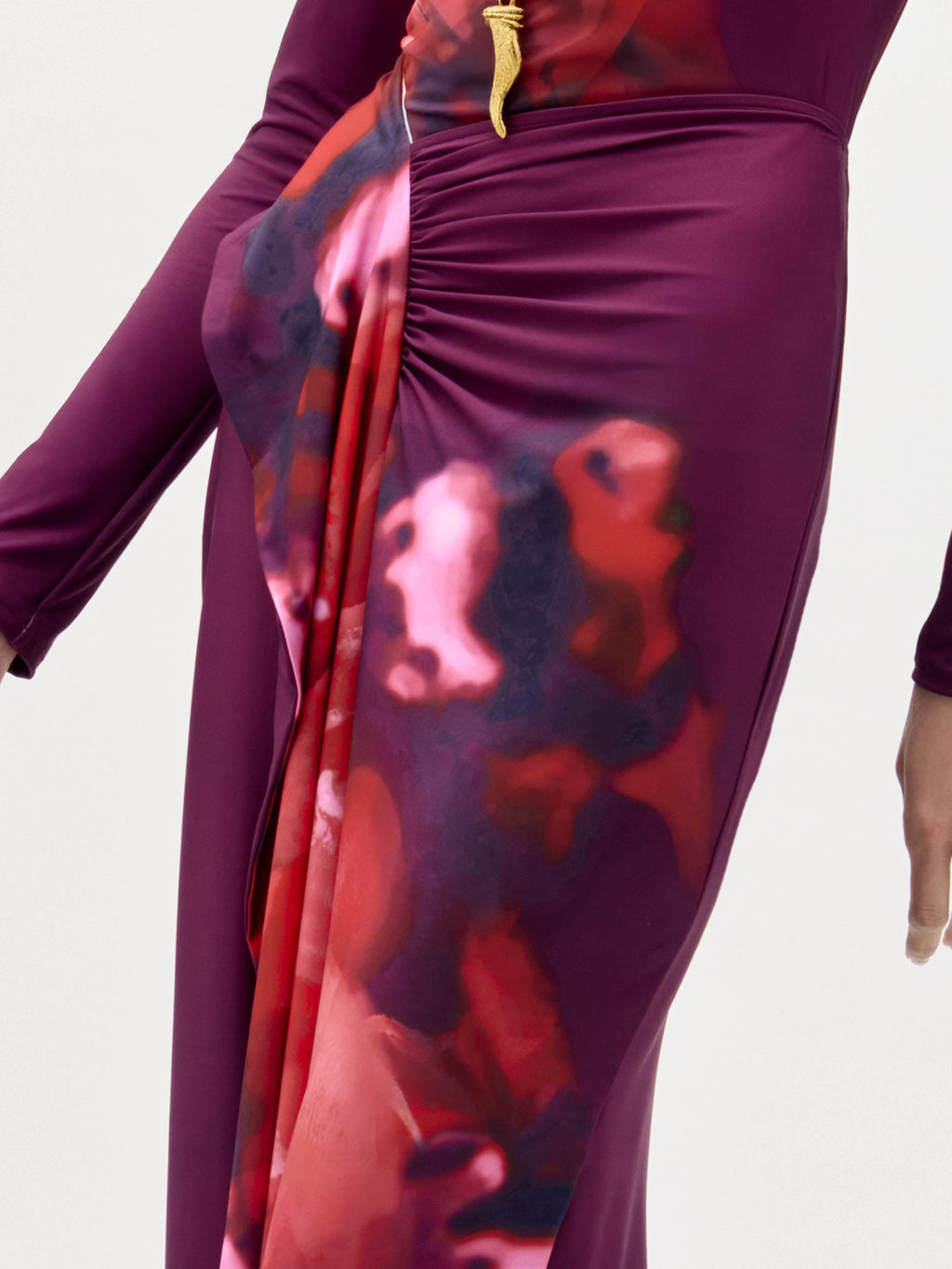 Purple Off-Shoulder Printed Long Gown