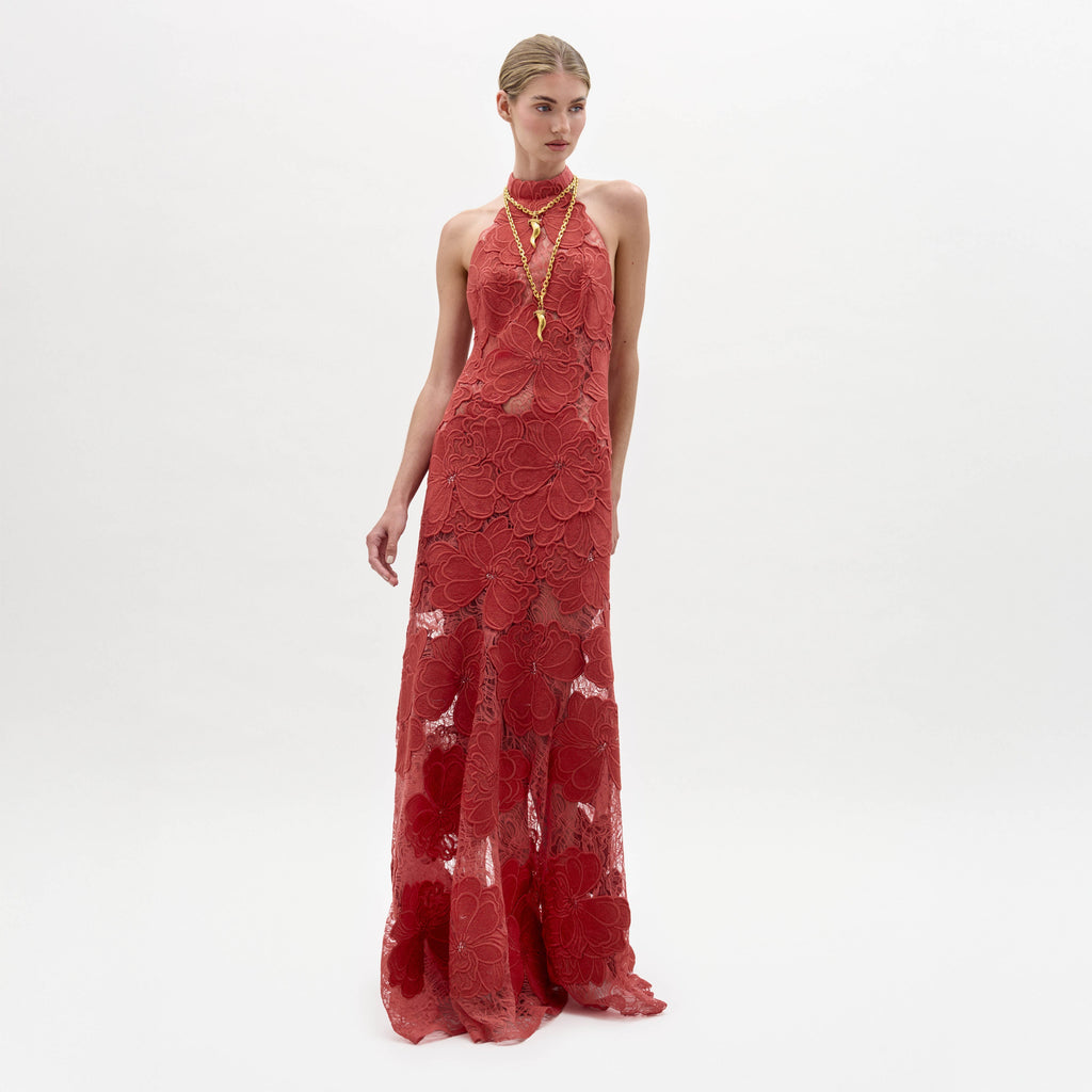 Red Floral Embroidery Long Dress