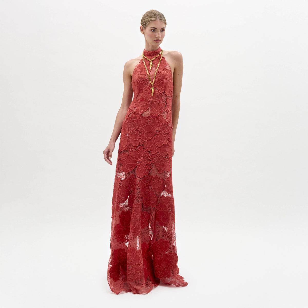 Red Floral Embroidery Long Dress
