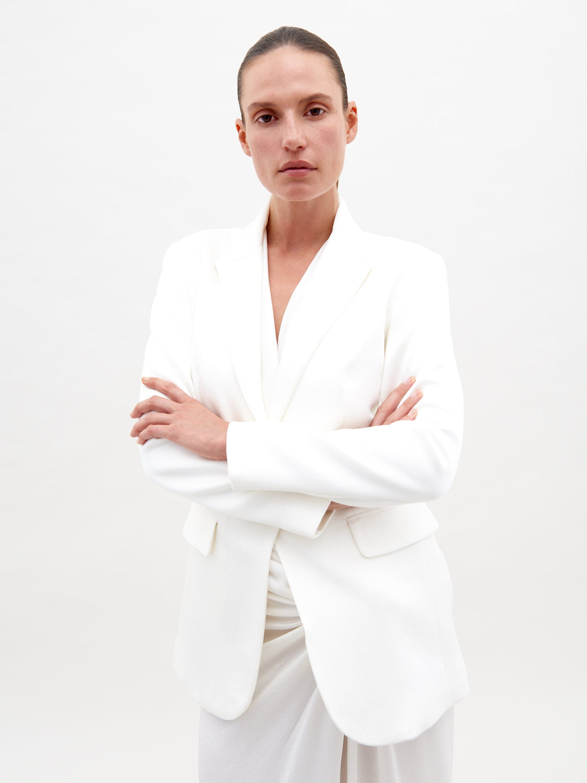 Waist-Tie White Blazer Coat
