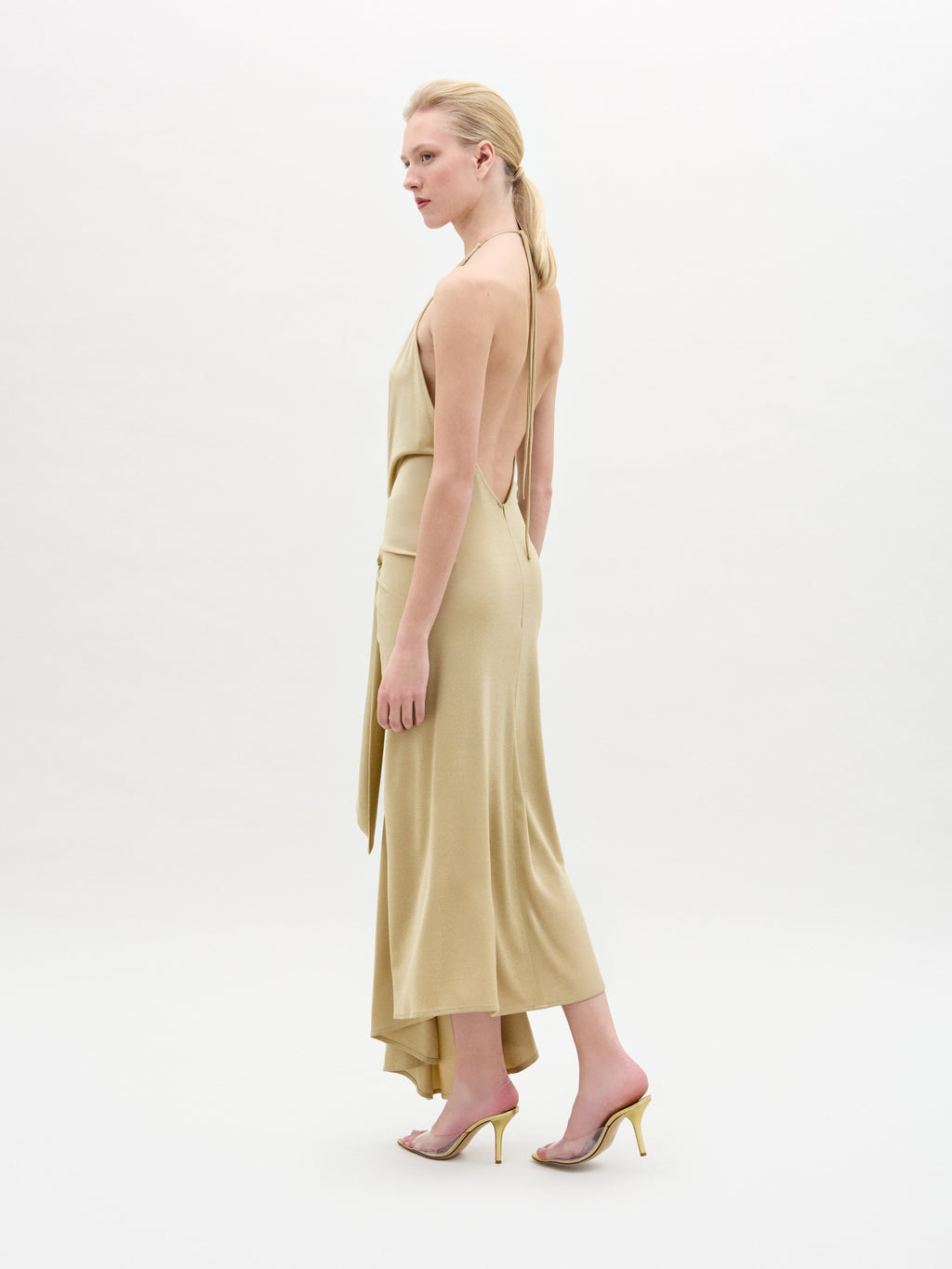 Khaki Drape Halter Maxi Dress