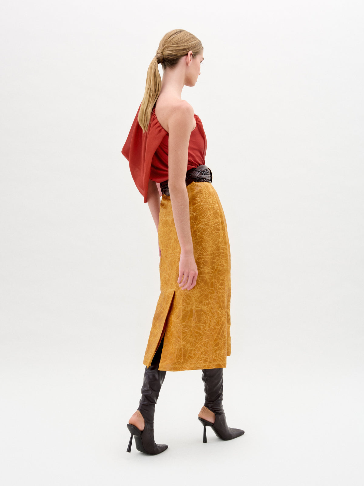 Yellow Textured Commuter Long Skirt