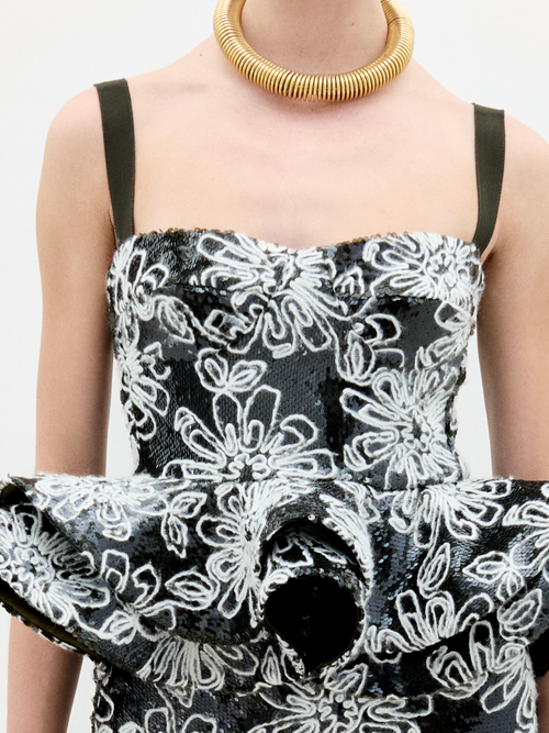 Black - and - White Floral Sleeveless Top