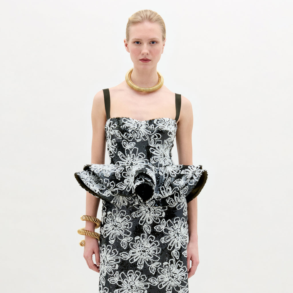 Black - and - White Floral Sleeveless Top