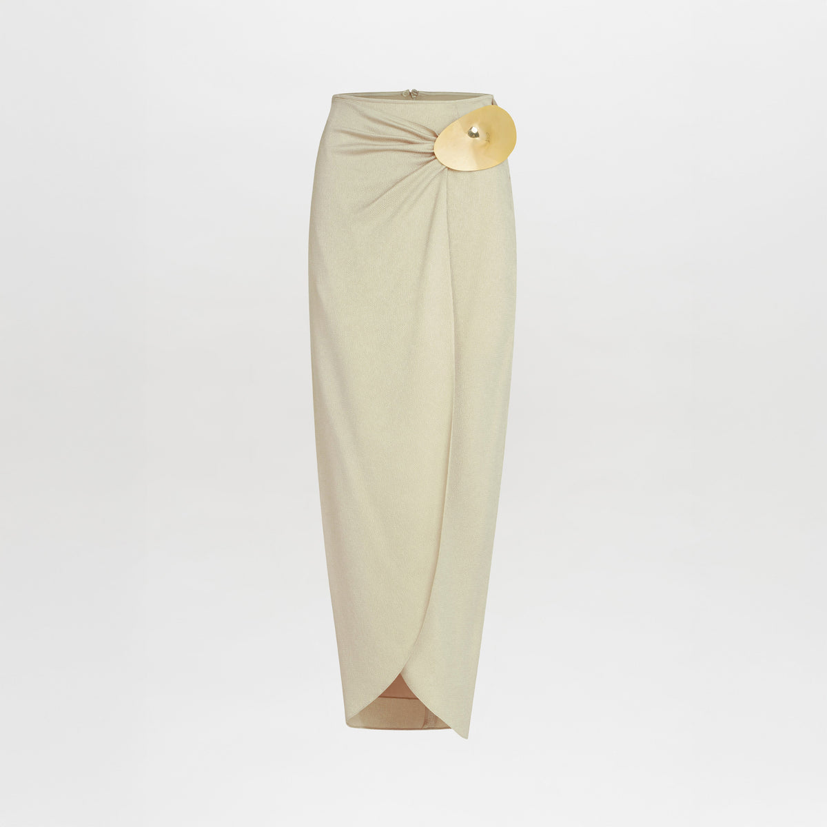 Beige Satin Fitted Waist Long Dress