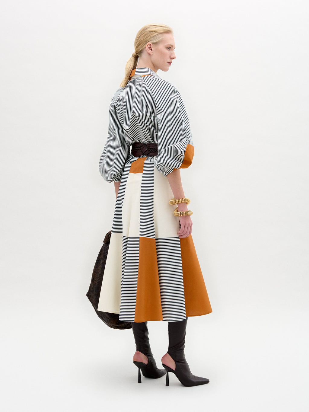 ‌Striped Color-block Shirt Dress