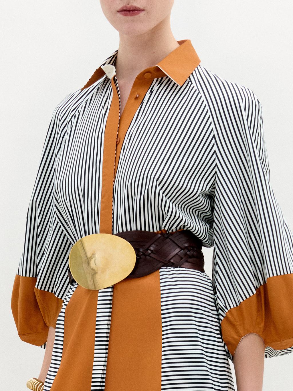 ‌Striped Color-block Shirt Dress