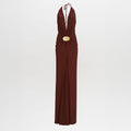 ‌Burgundy Halter Maxi Gown