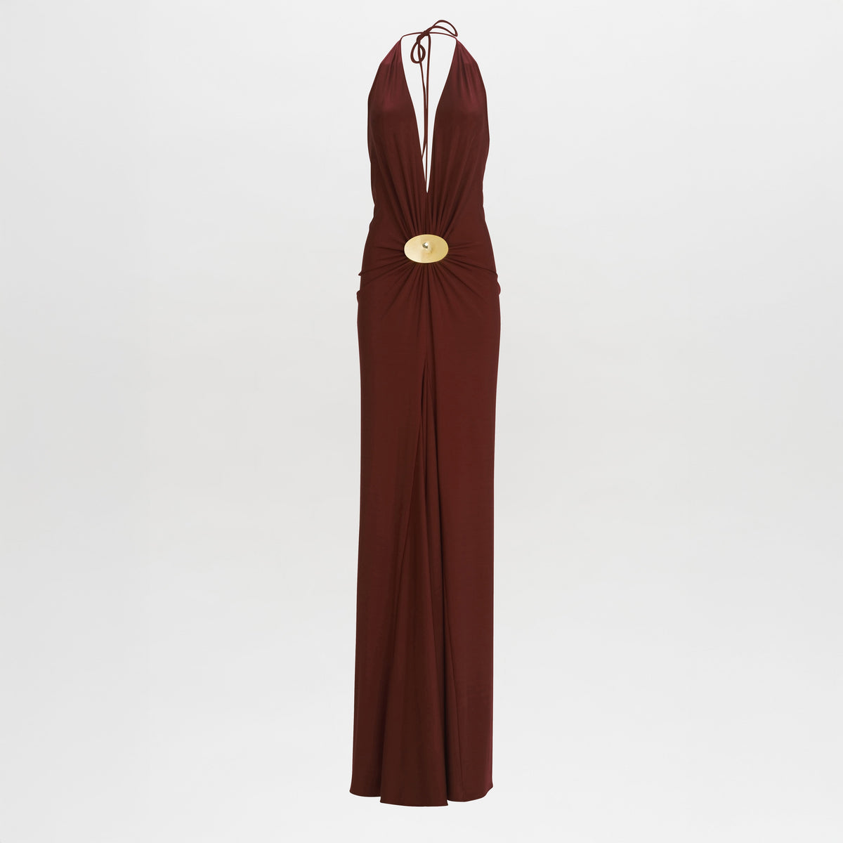 ‌Burgundy Halter Maxi Gown