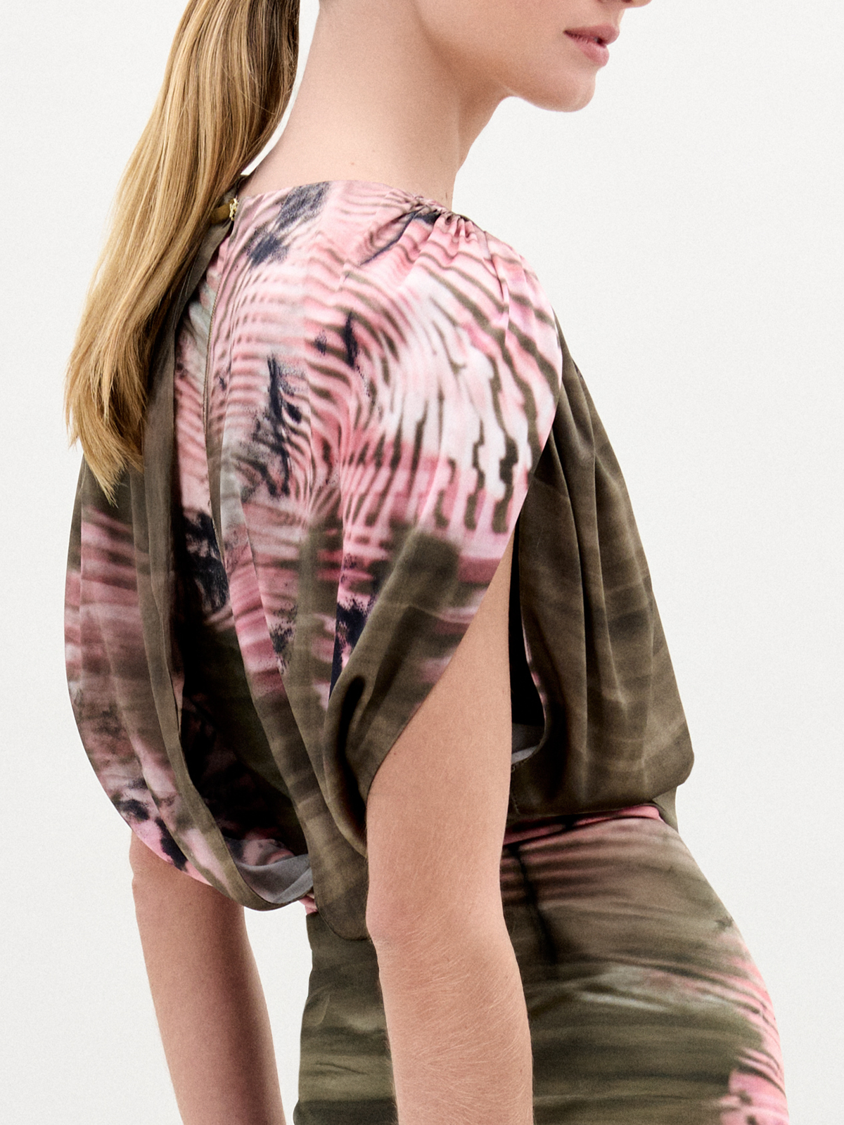 Tie-Dye Olive Pink Puff Sleeve Top