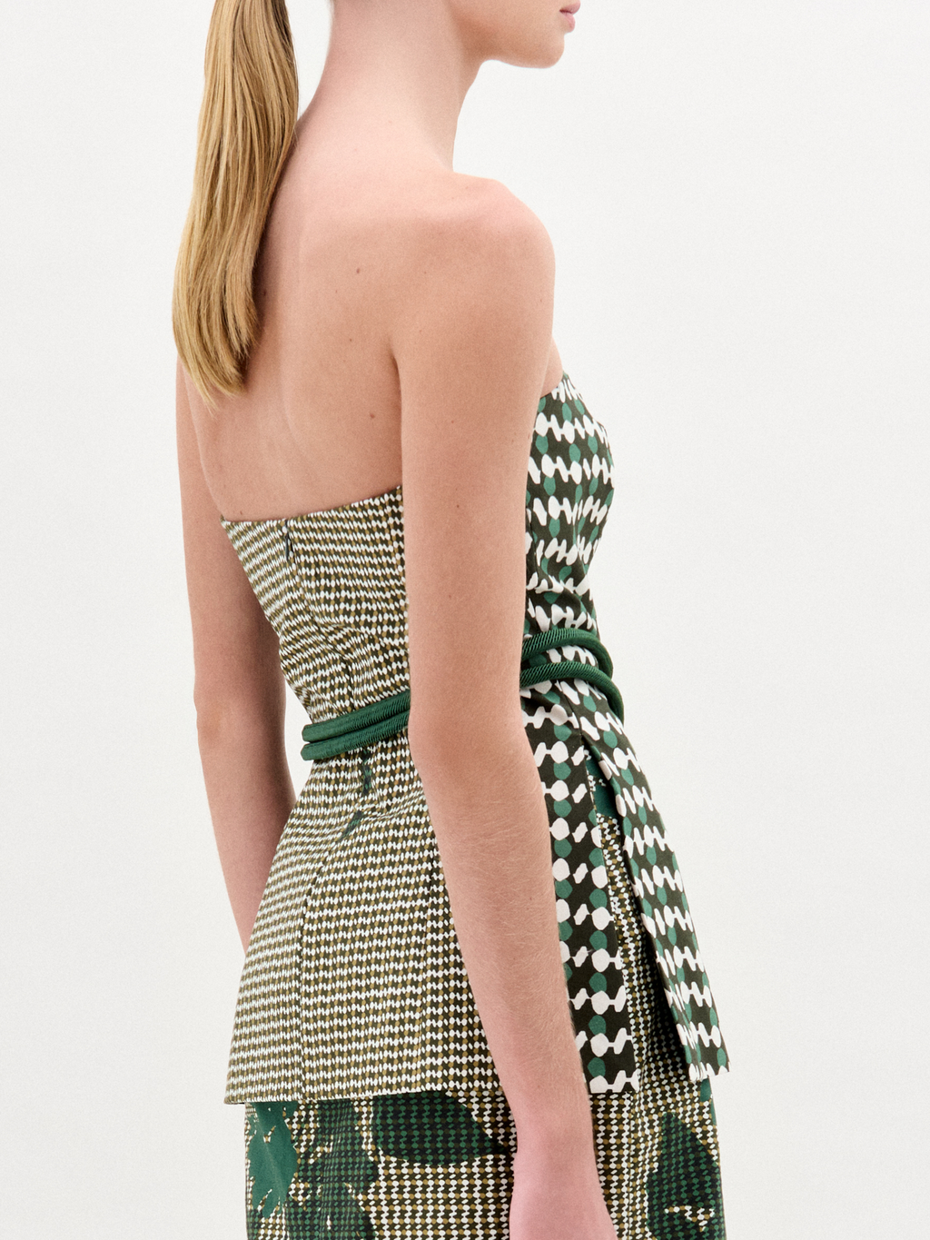 Green Patterned Strapless Top