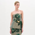 Green Patterned Strapless Top