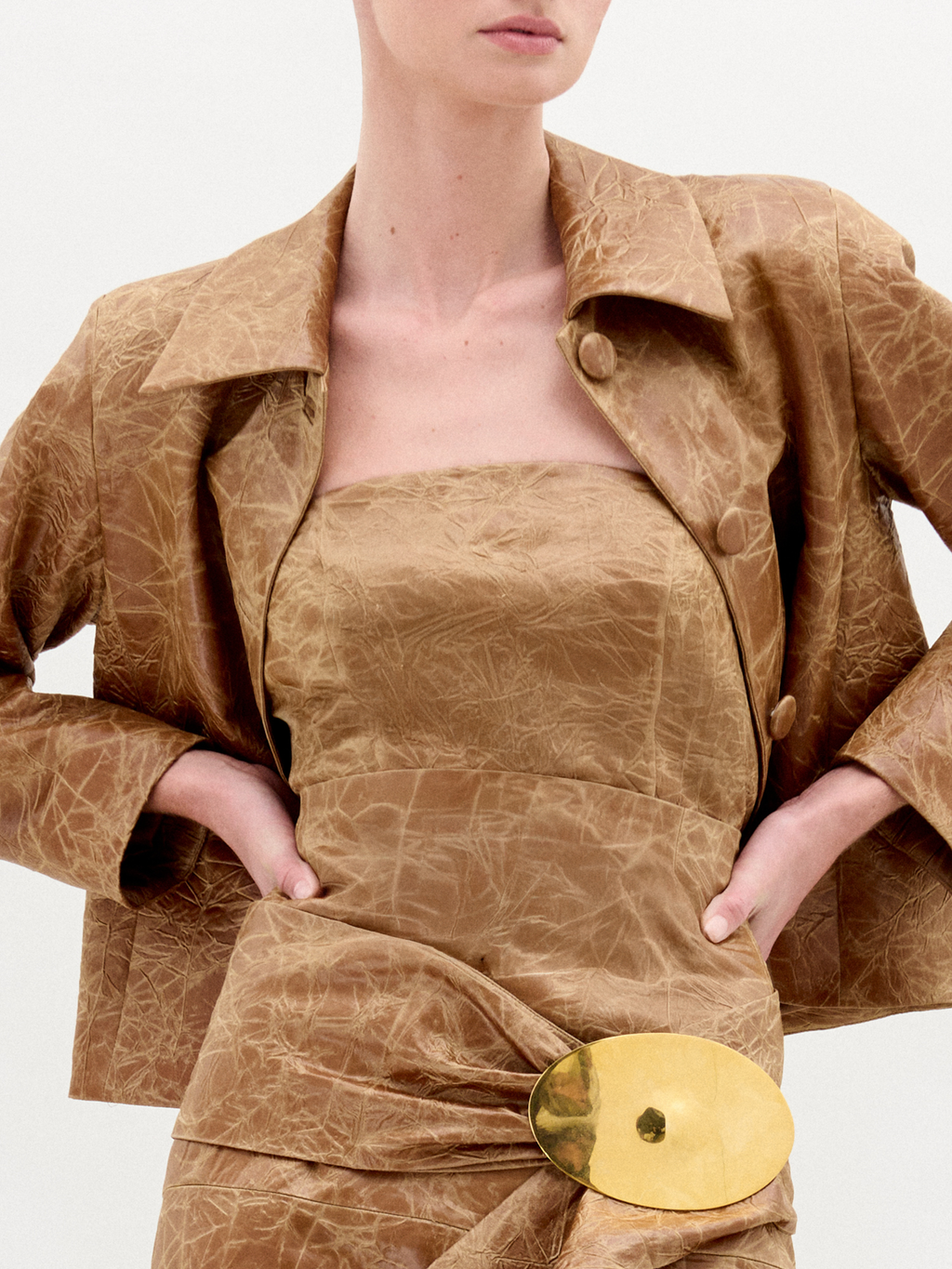 Brown Textured Short Suit Dress Set