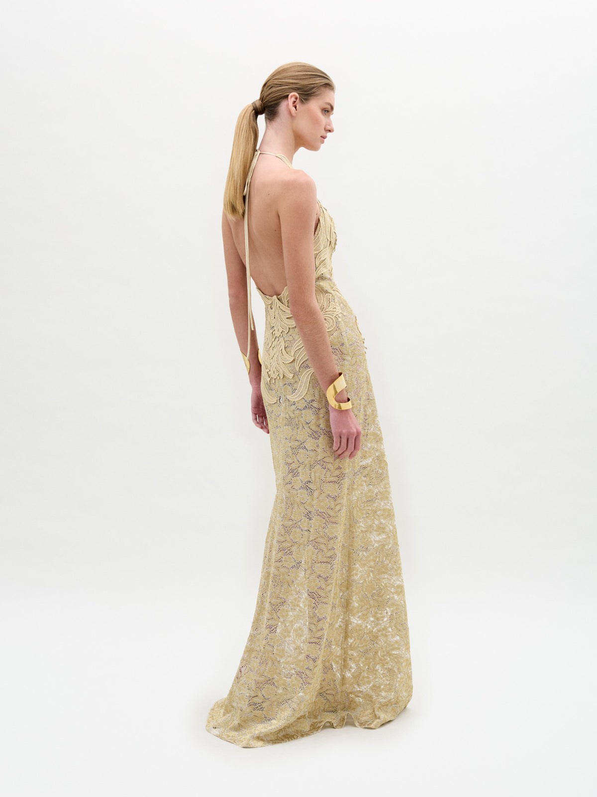 Champagne 3D Embroidered Maxi Dress