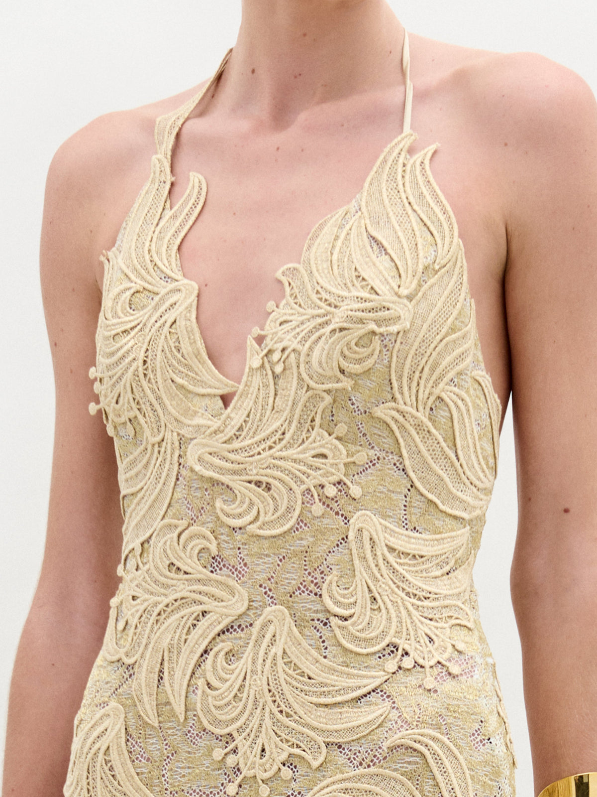 Champagne 3D Embroidered Maxi Dress