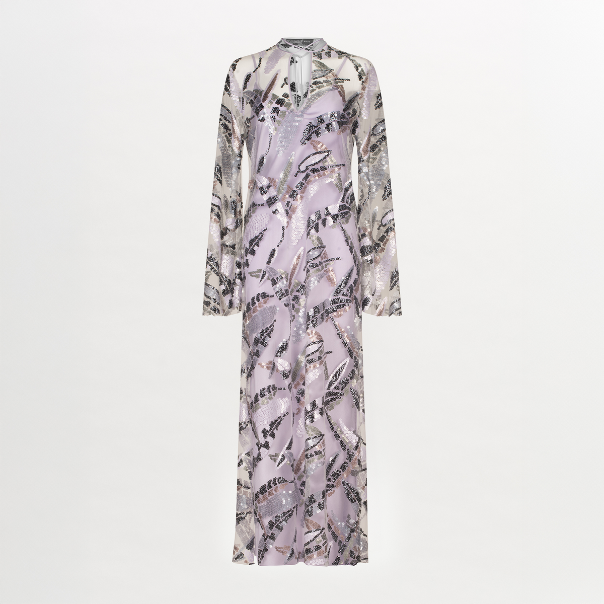 Lavender Patterned Sequin Drapey Maxi Dress