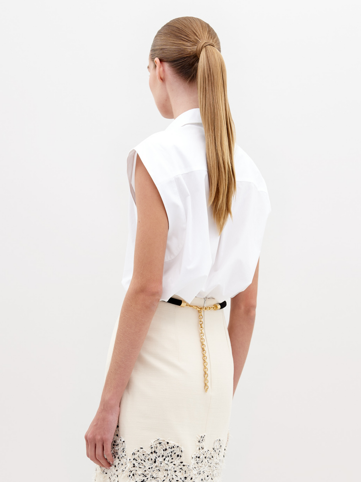 Turn-down Collar 3D Flower White Shirt
