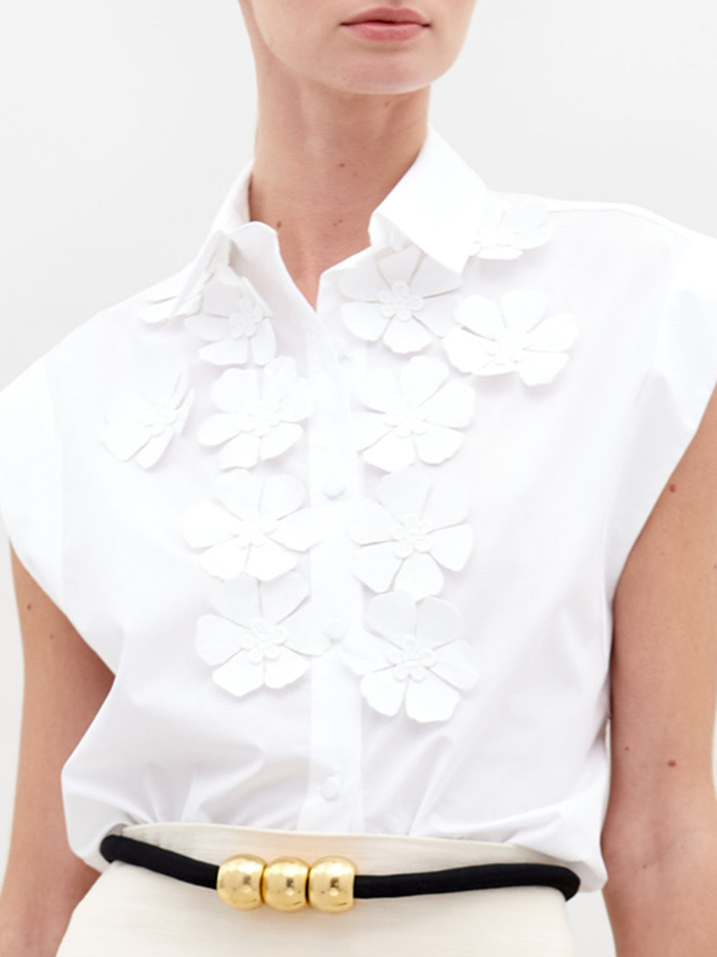Turn-down Collar 3D Flower White Shirt