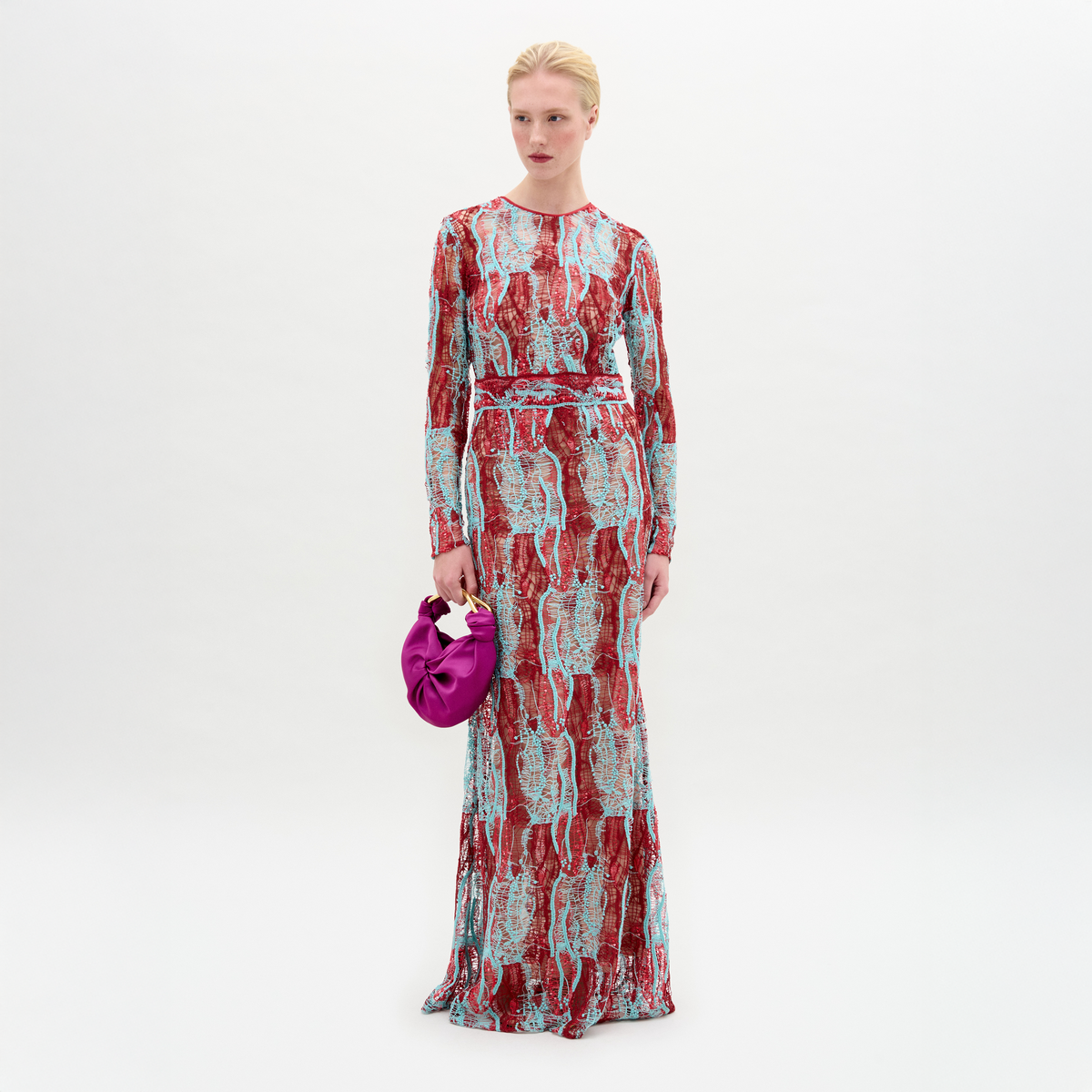 Red-Blue Patterned Maxi Dress