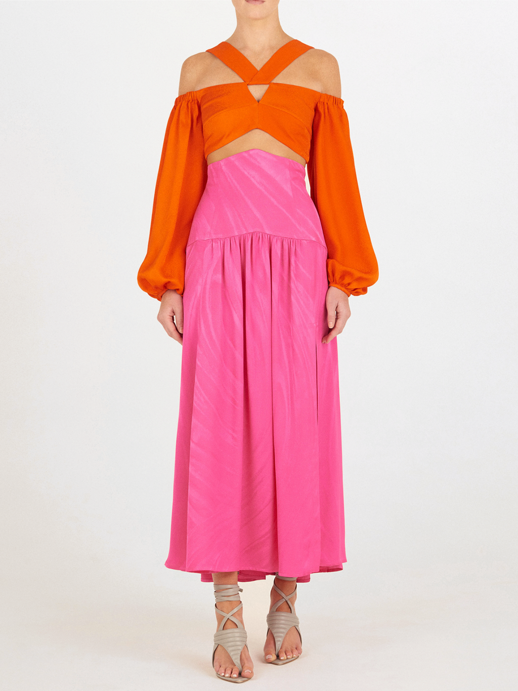 Pink High-Waisted Drapey Long Skirt