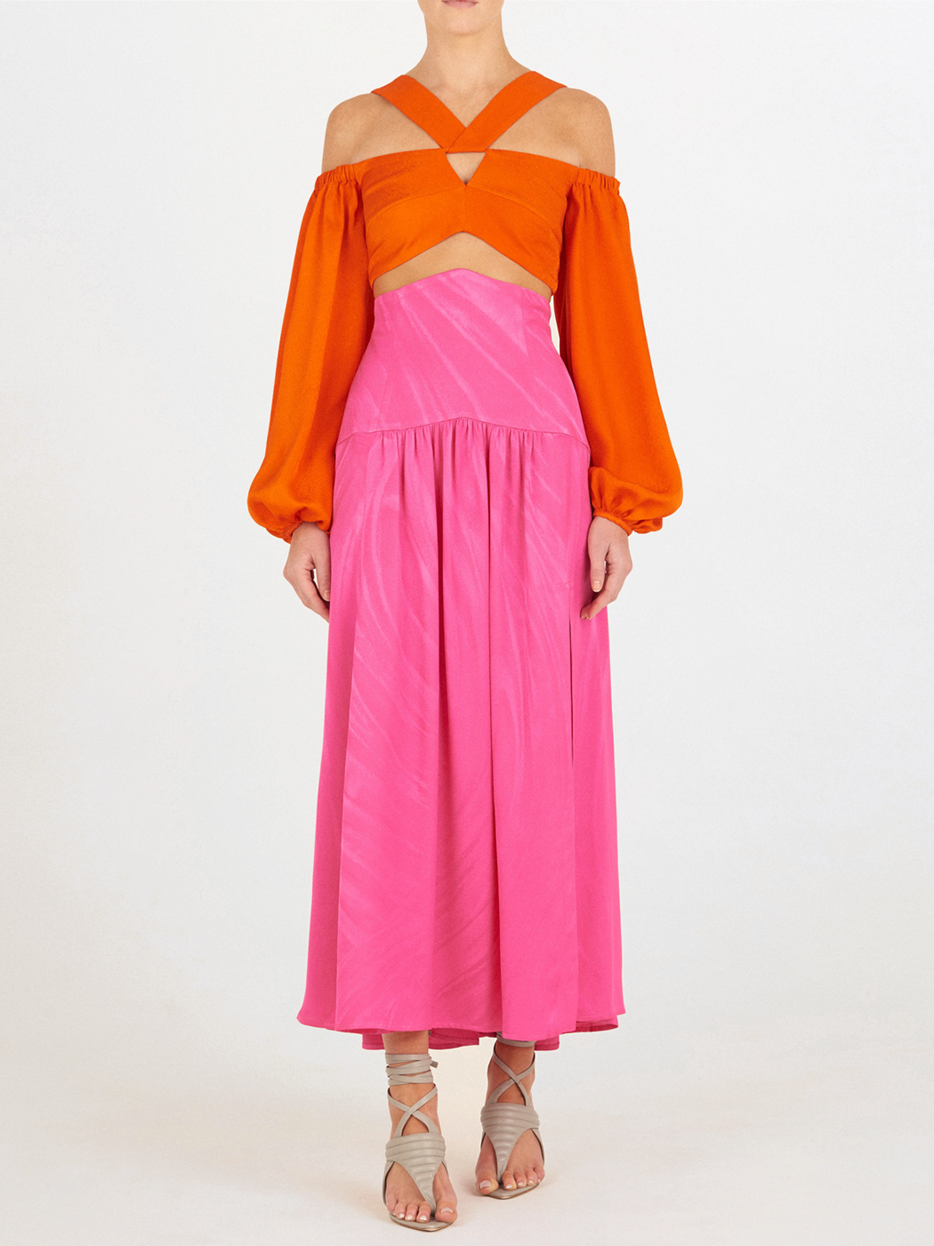 Pink High-Waisted Drapey Long Skirt