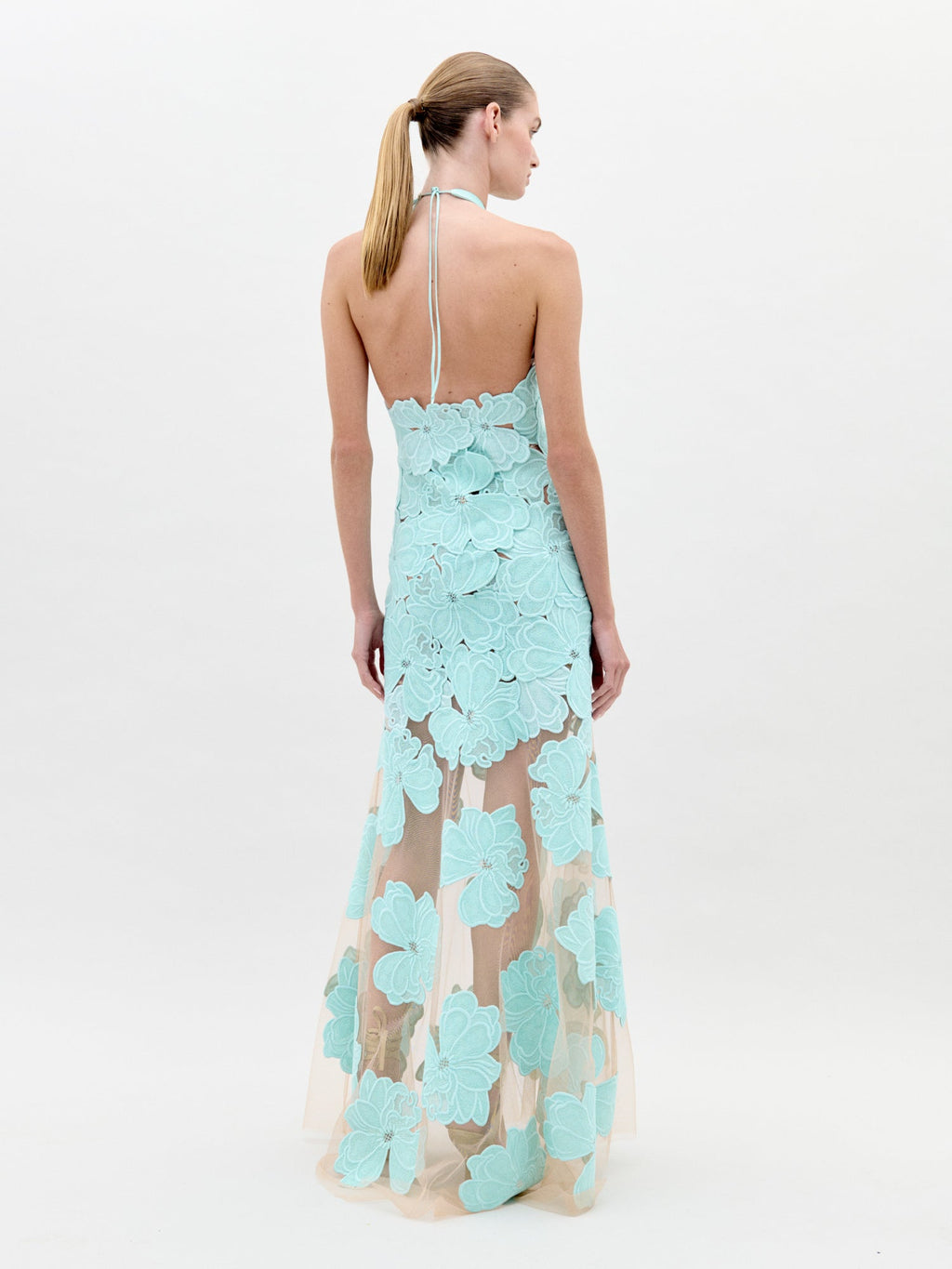 Aqua Floral Cutout Maxi Dress