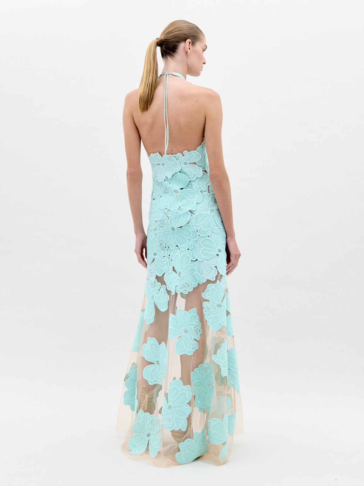 Aqua Floral Cutout Maxi Dress