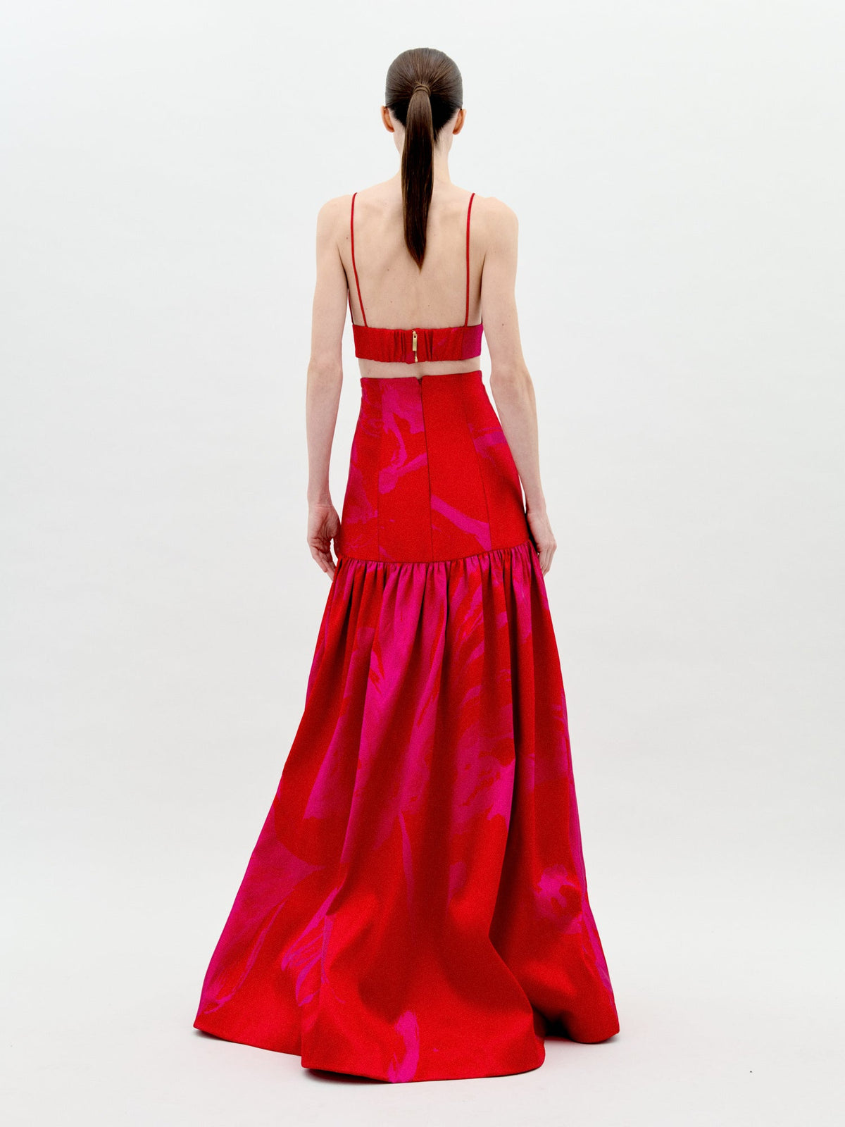 Red Printed High-Waisted Maxi Skirt