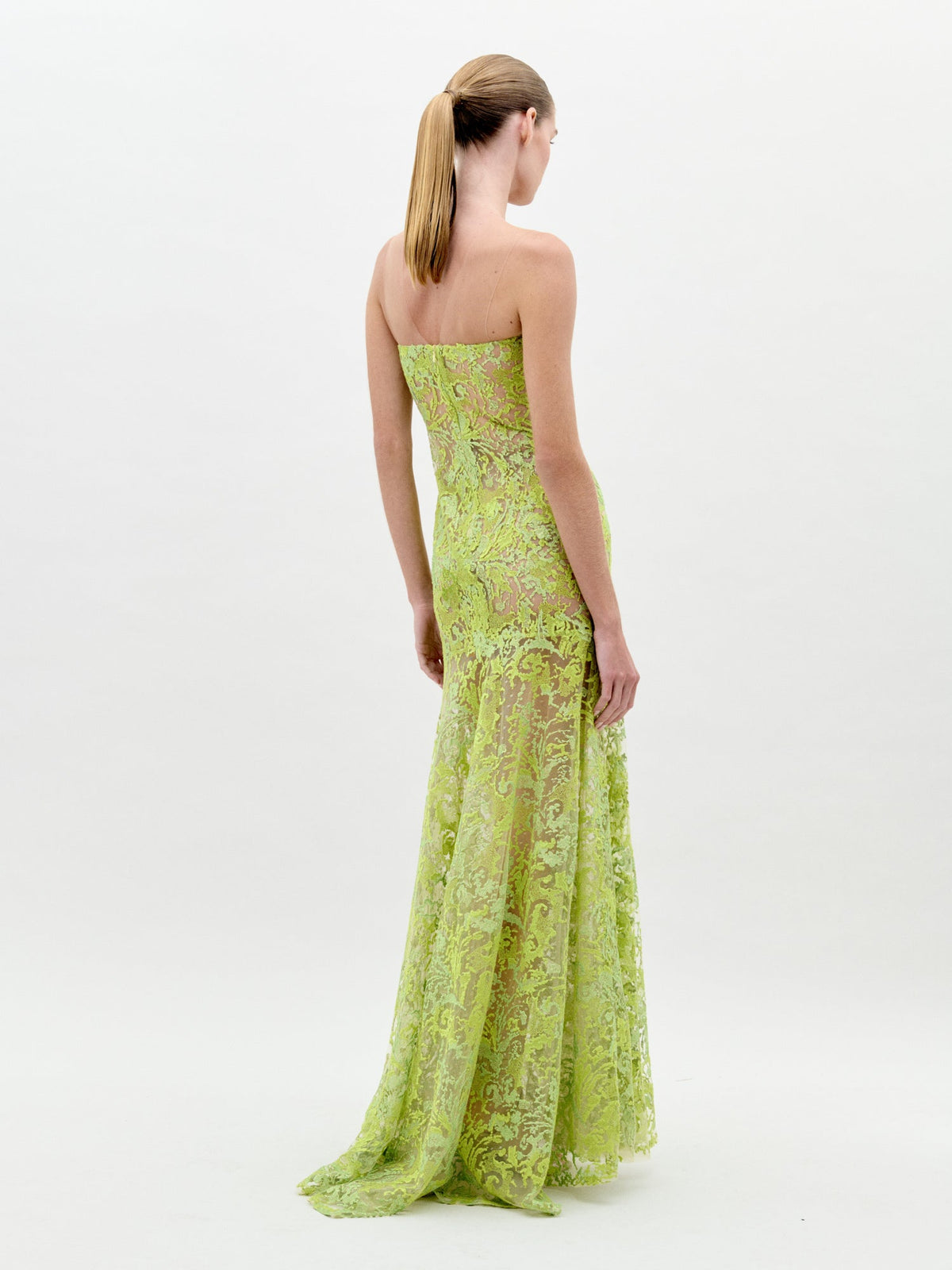 Strapless Green Lace Flower Maxi Dress