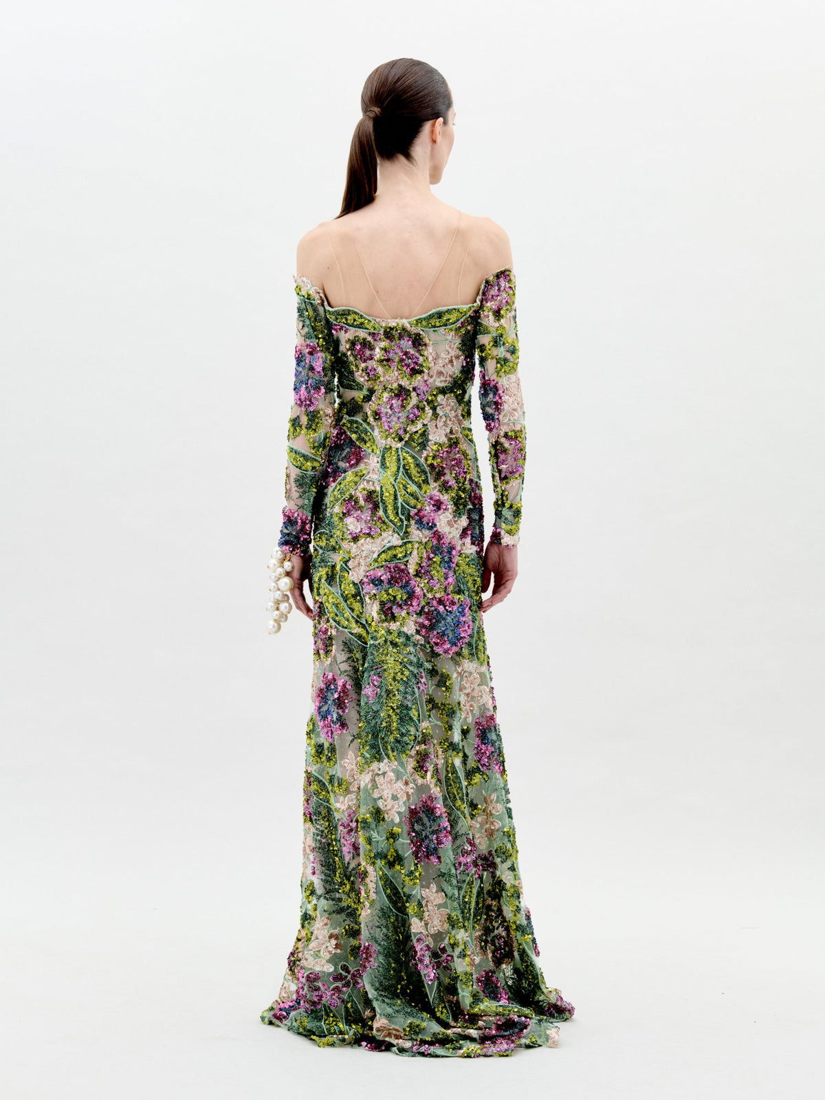 Off-Shoulder Floral Embroidered Gown