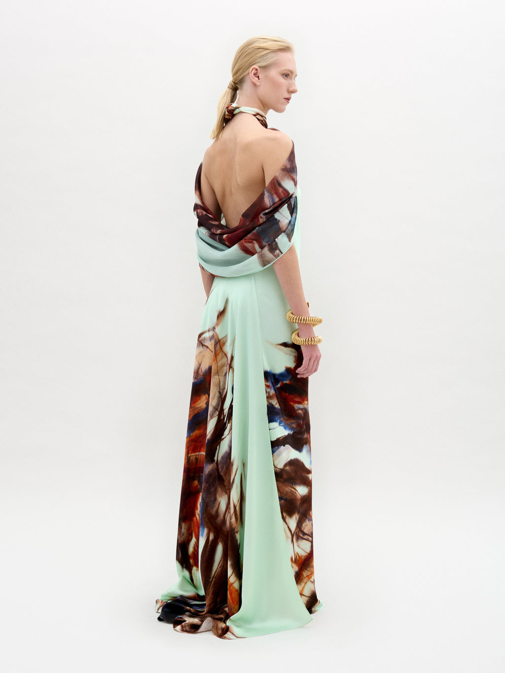 Printed Mint Sleeveless Long Gown