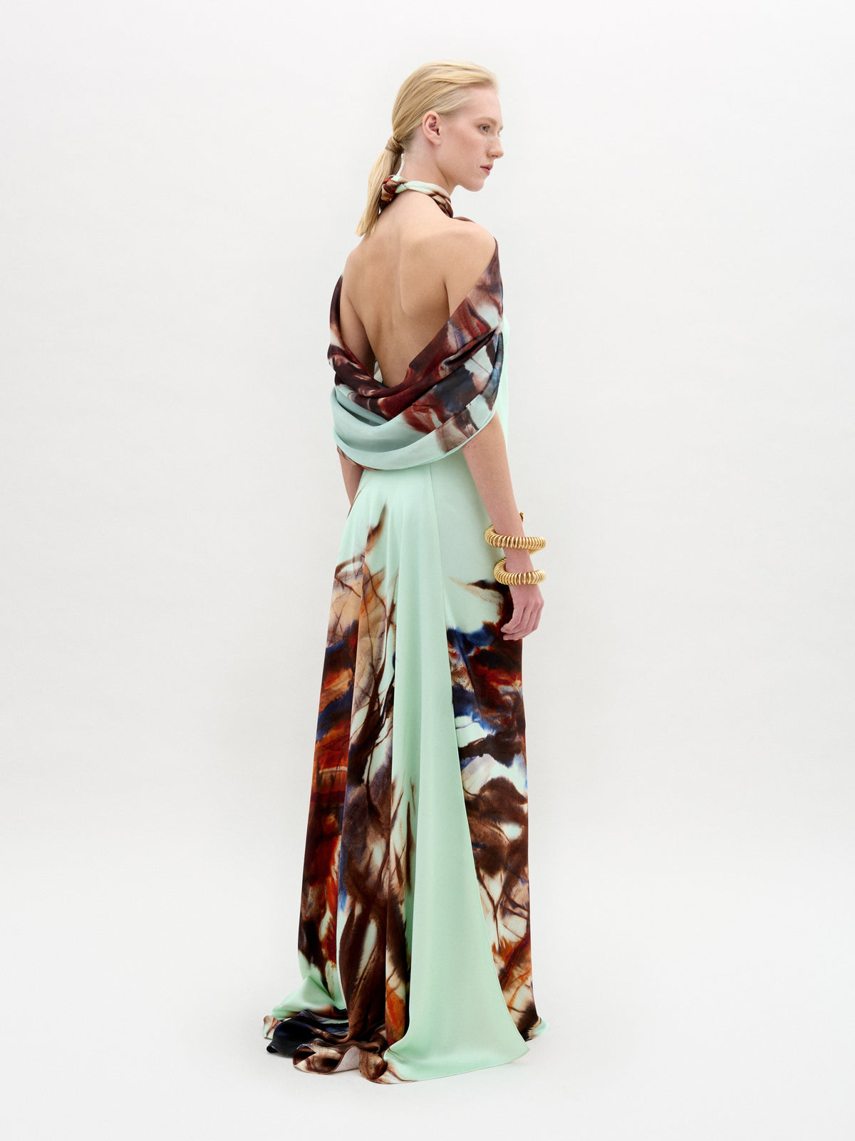 Printed Mint Sleeveless Long Gown