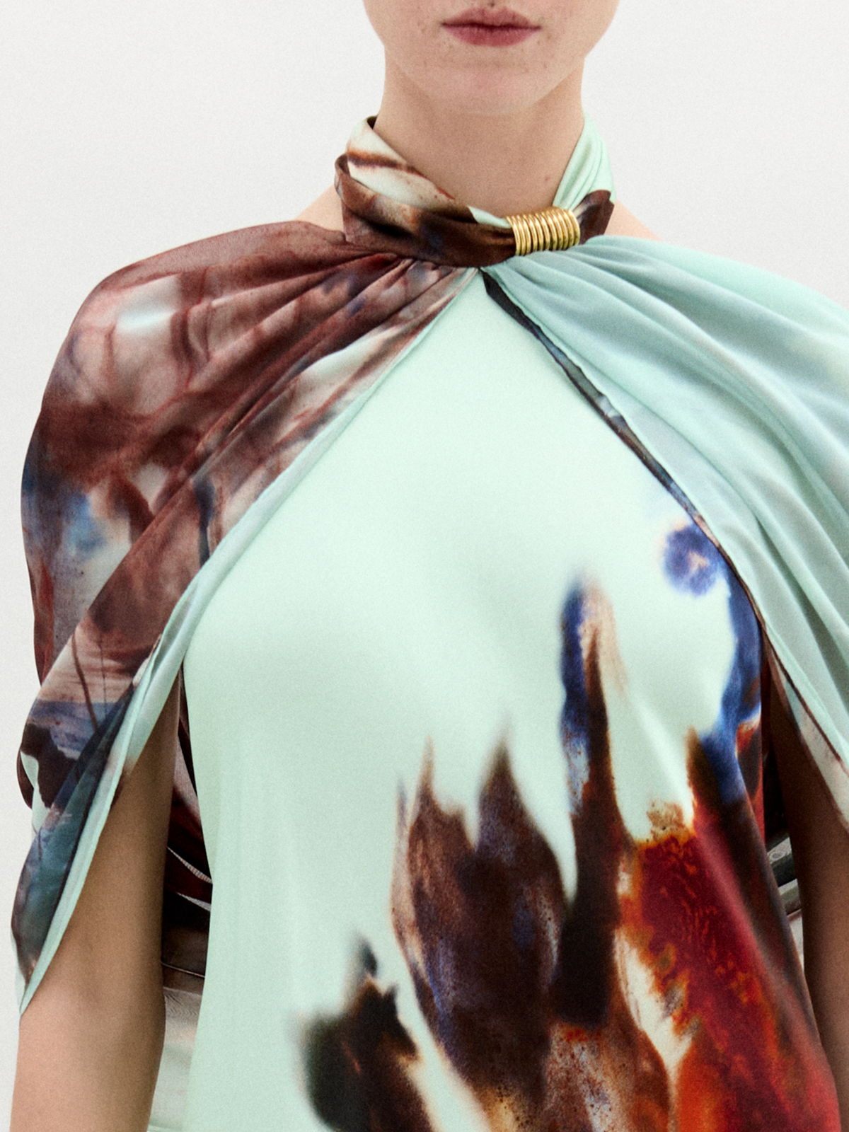 Printed Mint Sleeveless Long Gown