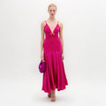 Fuchsia Ruched V-neck Maxi Gown