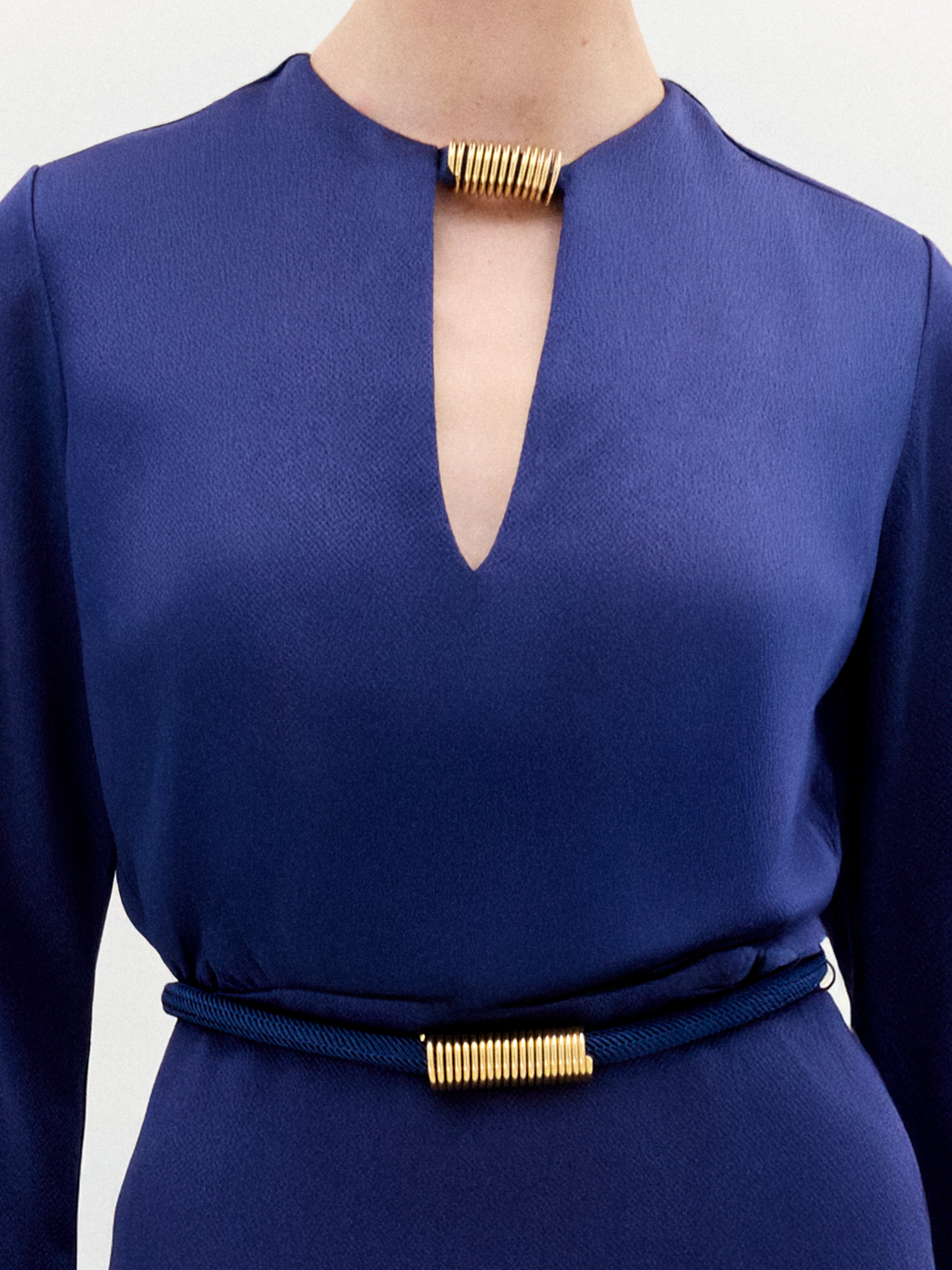 Navy Blue V-Neck Long-Sleeve Maxi Dress