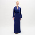 Navy Blue V-Neck Long-Sleeve Maxi Dress