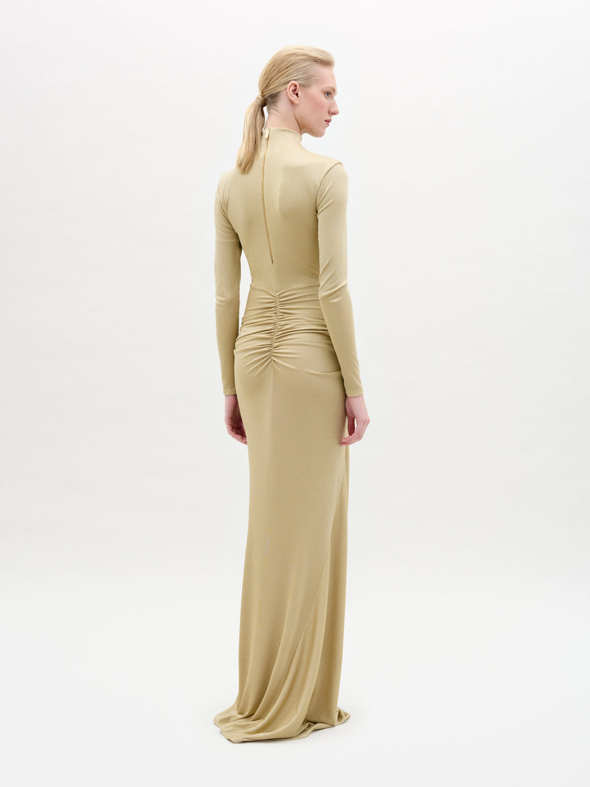 High-neck Pleated Long Gown
