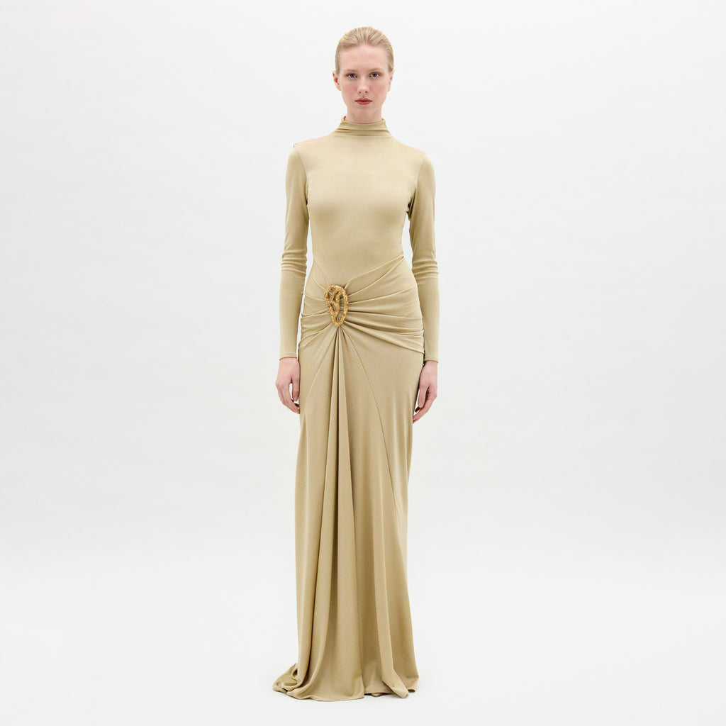 High-neck Pleated Long Gown