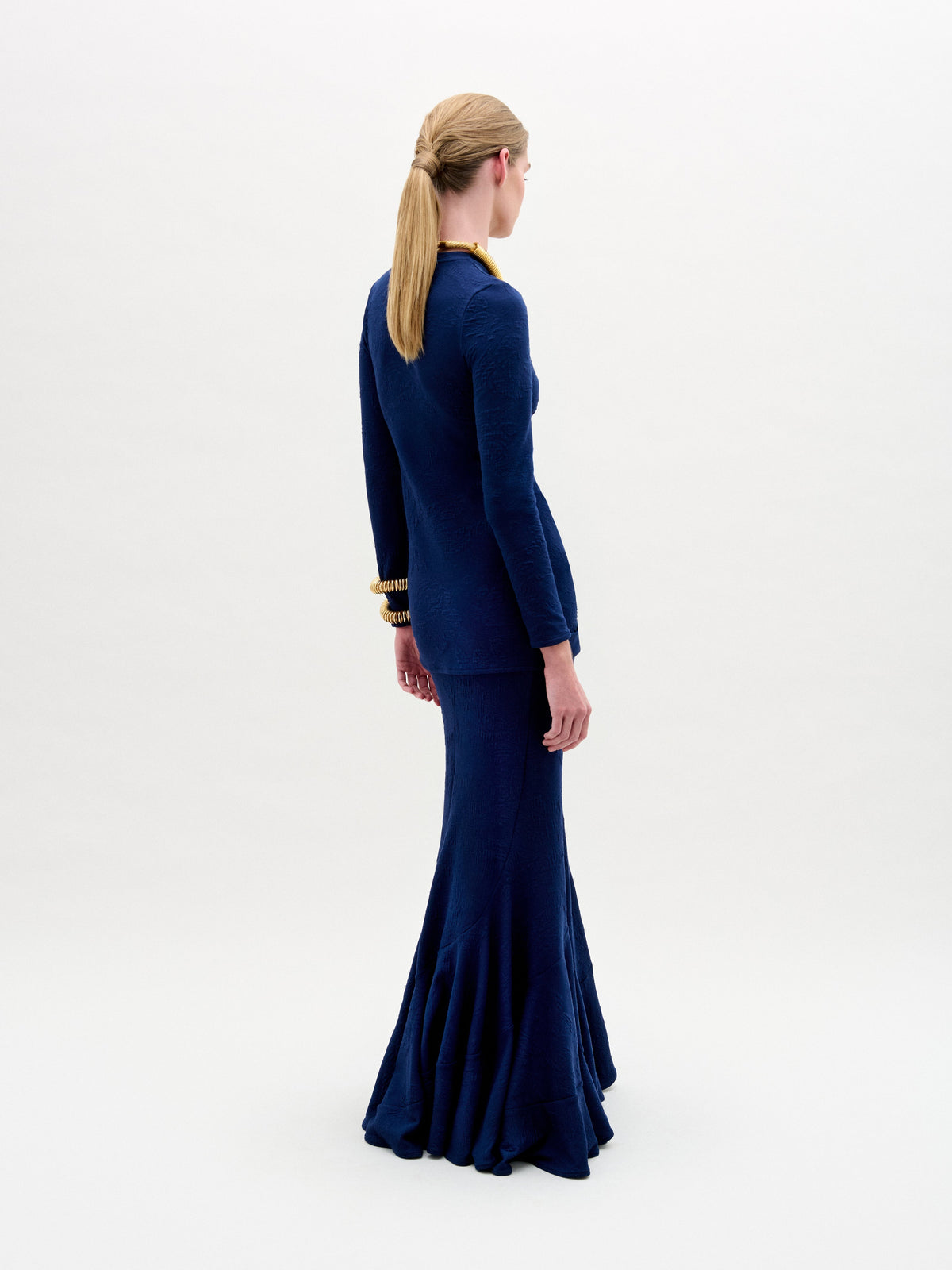 Navy Long Sleeve Floor-Length Mermaid Dress